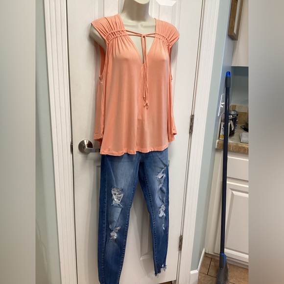 Free people orange boho tie front flowy tank top - Picture 2 of 8